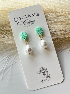 Mint Green Pearl Drop Earrings
